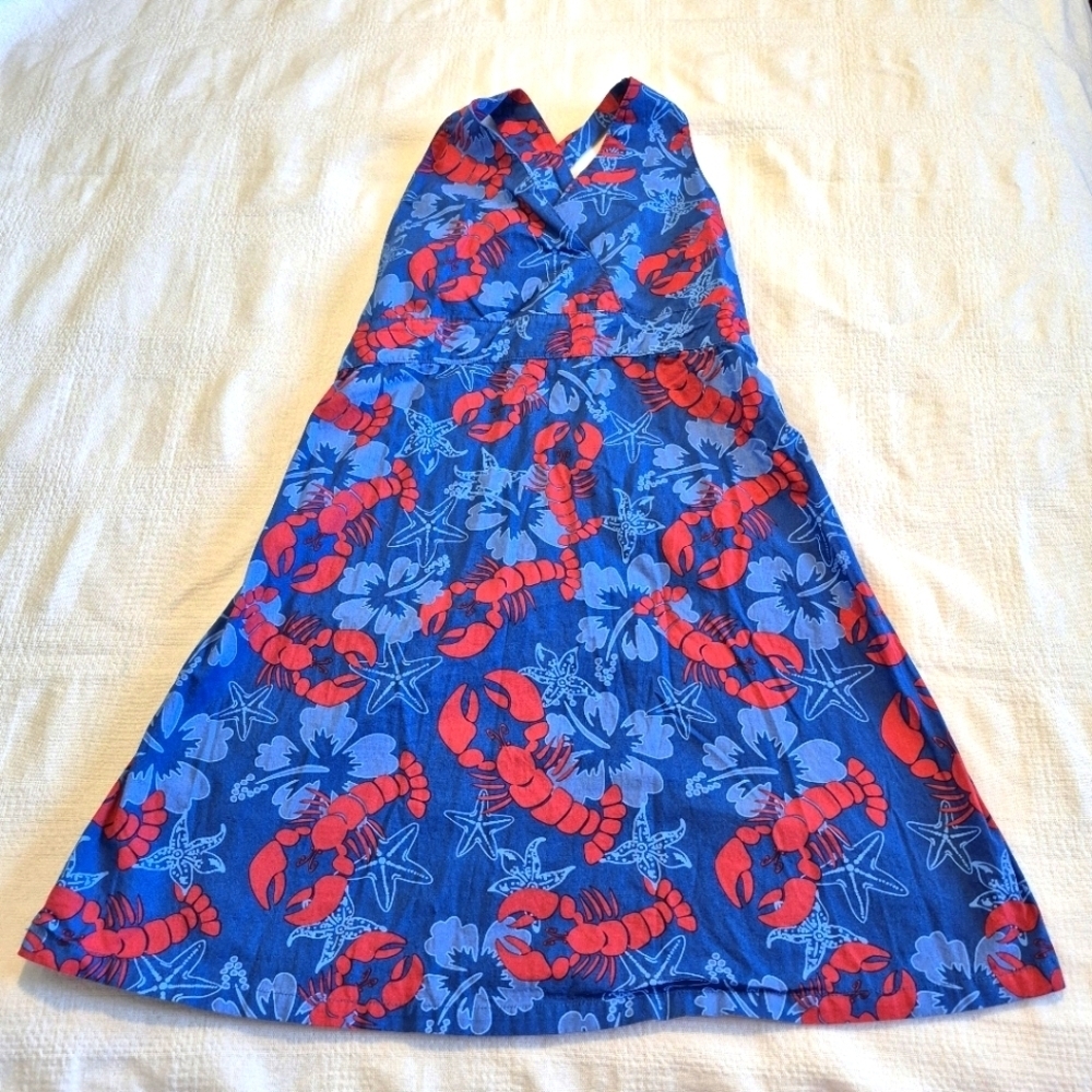 Corky's Kids girls size 7 lobster & flower printed dress, adjustable straps EUC